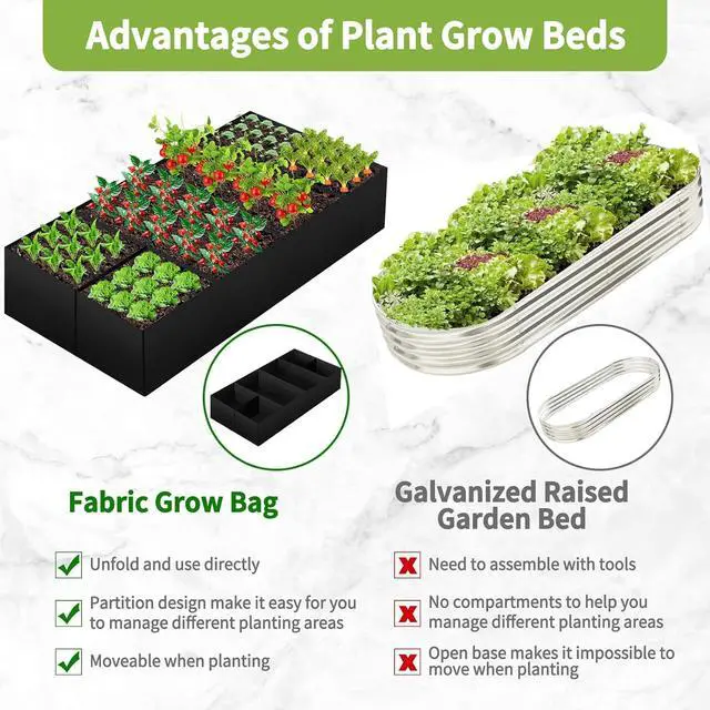 Alt view image 5 of 7 - Fabric Raised Garden Bed, Large Garden Grow Bags Rectangle Breathable Planting Containers with 4 Grids Reusable Heavy Pot Garden Tools for Vegetables Flowers Plants (6ft x3ft x1ft, 128 Gallon Vol.)