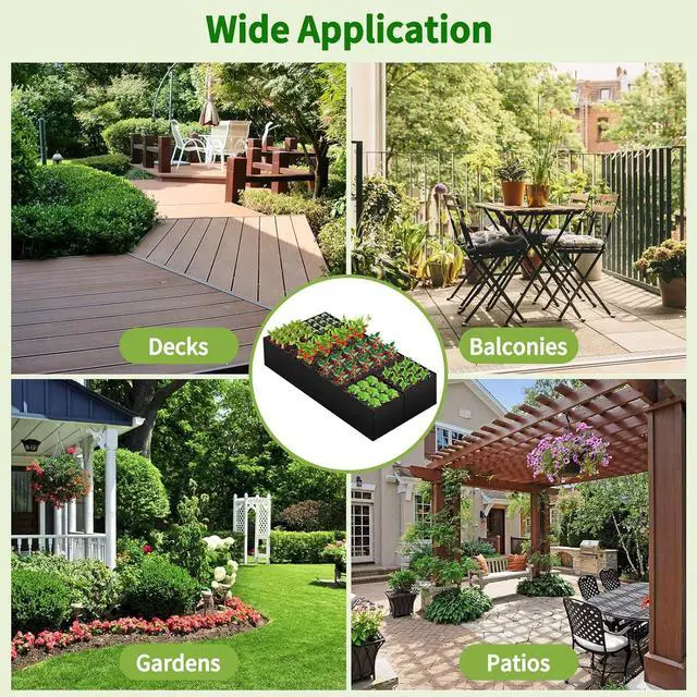 Alt view image 7 of 7 - Fabric Raised Garden Bed, Large Garden Grow Bags Rectangle Breathable Planting Containers with 4 Grids Reusable Heavy Pot Garden Tools for Vegetables Flowers Plants (6ft x3ft x1ft, 128 Gallon Vol.)
