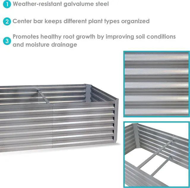 Alt view image 2 of 7 - Sunnydaze 71-Inch Rectangular Raised Garden Bed - Galvalume Steel Vegetable Flower Bed Planter Kit - Silver