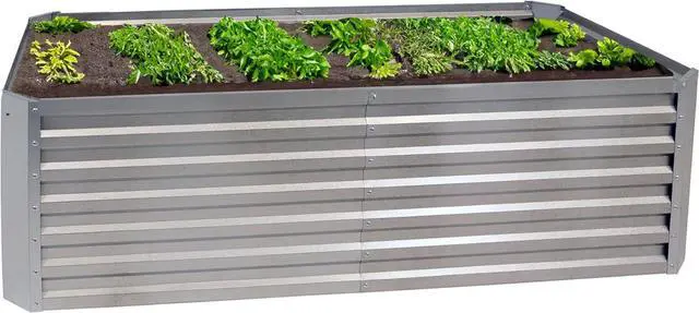 Alt view image 6 of 7 - Sunnydaze 71-Inch Rectangular Raised Garden Bed - Galvalume Steel Vegetable Flower Bed Planter Kit - Silver