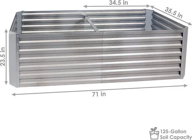 Alt view image 4 of 7 - Sunnydaze 71-Inch Rectangular Raised Garden Bed - Galvalume Steel Vegetable Flower Bed Planter Kit - Silver