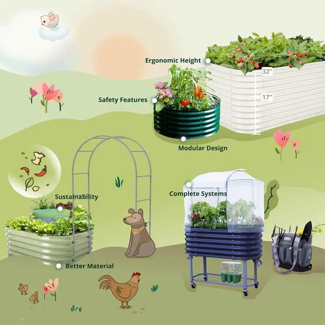 Alt view image 6 of 7 - Vego garden 17" Tall Kids First Garden Bed 42" x 24" Raised Planter Box Outdoor Metal Galvanized Gardening Bed for Vegetables Herb & Flower, Modern Gray