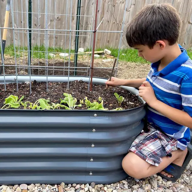 Alt view image 7 of 7 - Vego garden 17" Tall Kids First Garden Bed 42" x 24" Raised Planter Box Outdoor Metal Galvanized Gardening Bed for Vegetables Herb & Flower, Modern Gray