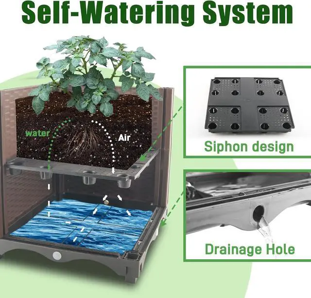 Alt view image 3 of 7 - Raised Garden Bed Planter Box with Trellis, 62.2" Self-Watering Tomato Planters for Climbing Plants Vine Flowers Outdoor Patio, Tomatoes Cage with Trellis Wheels for Outdoor, 1Pack