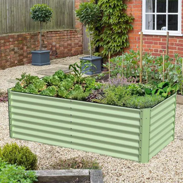 Alt view image 2 of 6 - Galvanized Raised Garden Bed Box 24" Tall Beds for Gardening Planter Outdoor Garden Boxes Raised Metal Beds for Vegetables 72"X36"X24", Sage Green