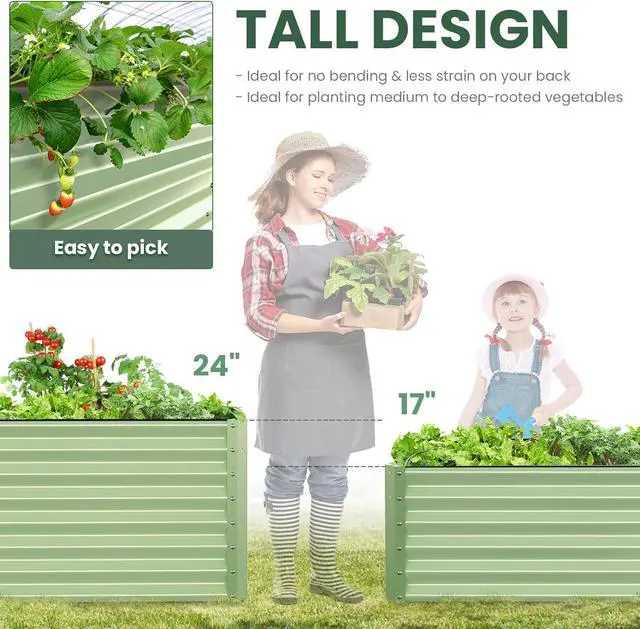 Alt view image 3 of 6 - Galvanized Raised Garden Bed Box 24" Tall Beds for Gardening Planter Outdoor Garden Boxes Raised Metal Beds for Vegetables 72"X36"X24", Sage Green