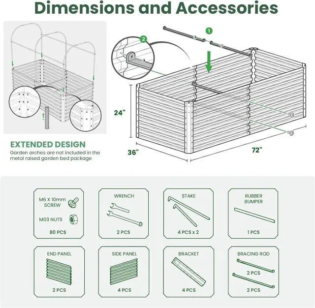 Alt view image 5 of 6 - Galvanized Raised Garden Bed Box 24" Tall Beds for Gardening Planter Outdoor Garden Boxes Raised Metal Beds for Vegetables 72"X36"X24", Sage Green