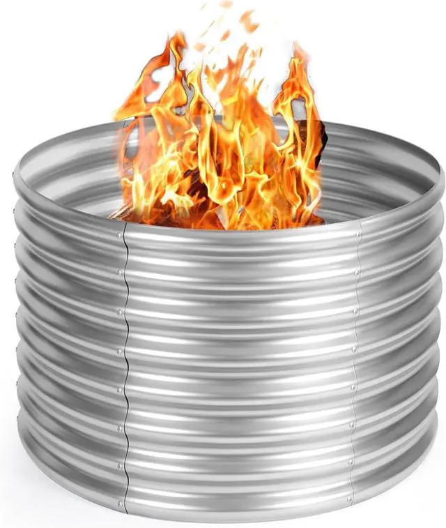 Main image of 36 inch Fire Pit Ring, Galvanized Fire Ring 2ft high, Wood Burning Fire Pits Ring, Outdoor Fireplace Height 24 Inch, Round Camp Fire Ring, Bonfire Pit for Camping, Backyard (3x3x2FT)