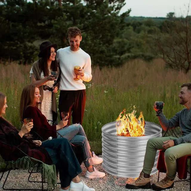 Alt view image 3 of 7 - 36 inch Fire Pit Ring, Galvanized Fire Ring 2ft high, Wood Burning Fire Pits Ring, Outdoor Fireplace Height 24 Inch, Round Camp Fire Ring, Bonfire Pit for Camping, Backyard (3x3x2FT)