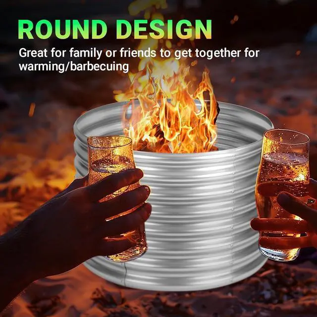 Alt view image 4 of 7 - 36 inch Fire Pit Ring, Galvanized Fire Ring 2ft high, Wood Burning Fire Pits Ring, Outdoor Fireplace Height 24 Inch, Round Camp Fire Ring, Bonfire Pit for Camping, Backyard (3x3x2FT)