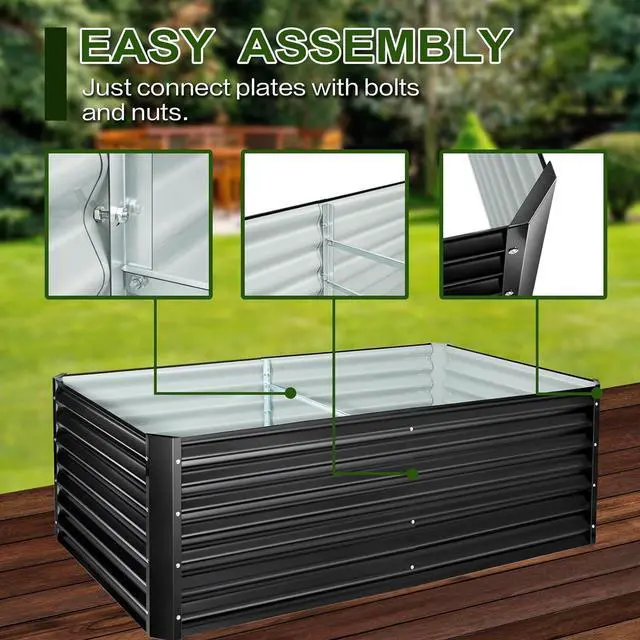 Alt view image 4 of 7 - EDOSTORY Metal Raised Bed Garden Bed Kit, 6x3x2ft Tall Galvanized Planter Raised Garden Boxes Outdoor, Large Metal Raised Garden Beds for Flowers, Vegetables, Herbs