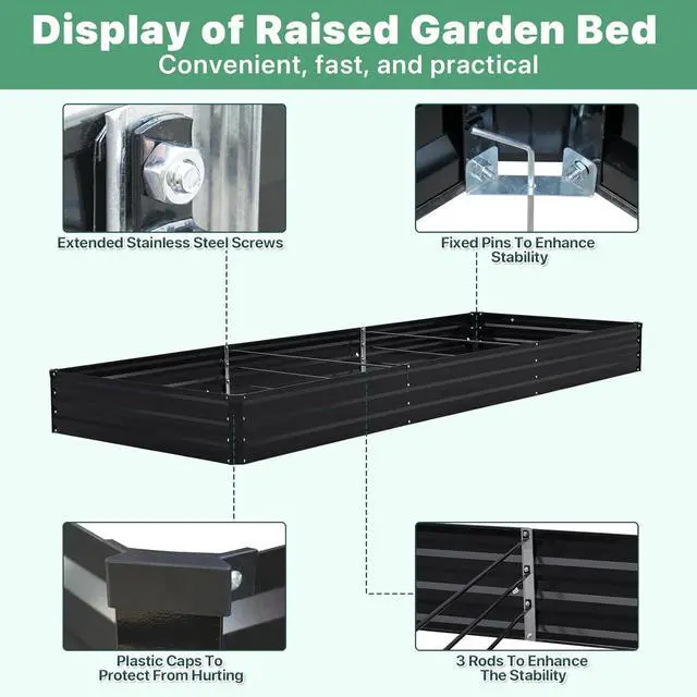 Alt view image 3 of 6 - 12×4×1ft Galvanized Metal Raised Garden Bed, Metal Planter Kit Box Outdoor for Deep-Rooted Vegetables, Flowers, Green and Herbs