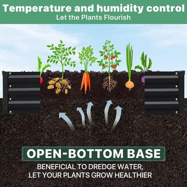Alt view image 4 of 6 - 12×4×1ft Galvanized Metal Raised Garden Bed, Metal Planter Kit Box Outdoor for Deep-Rooted Vegetables, Flowers, Green and Herbs