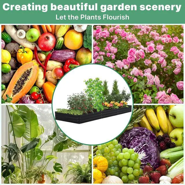 Alt view image 5 of 6 - 12×4×1ft Galvanized Metal Raised Garden Bed, Metal Planter Kit Box Outdoor for Deep-Rooted Vegetables, Flowers, Green and Herbs