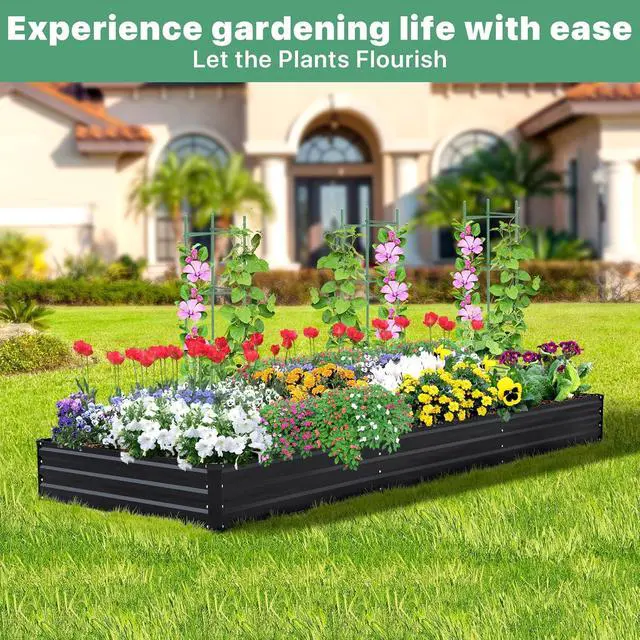 Alt view image 6 of 6 - 12×4×1ft Galvanized Metal Raised Garden Bed, Metal Planter Kit Box Outdoor for Deep-Rooted Vegetables, Flowers, Green and Herbs
