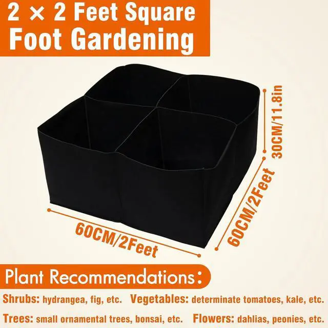 Alt view image 7 of 7 - Gardzen 2 Pack Fabric Raised Garden Beds, 2x2x1 FT  4 Grids Grow Bed for Square Foot Gardening, Planting Box for Vegetables, Herbs, Flowers