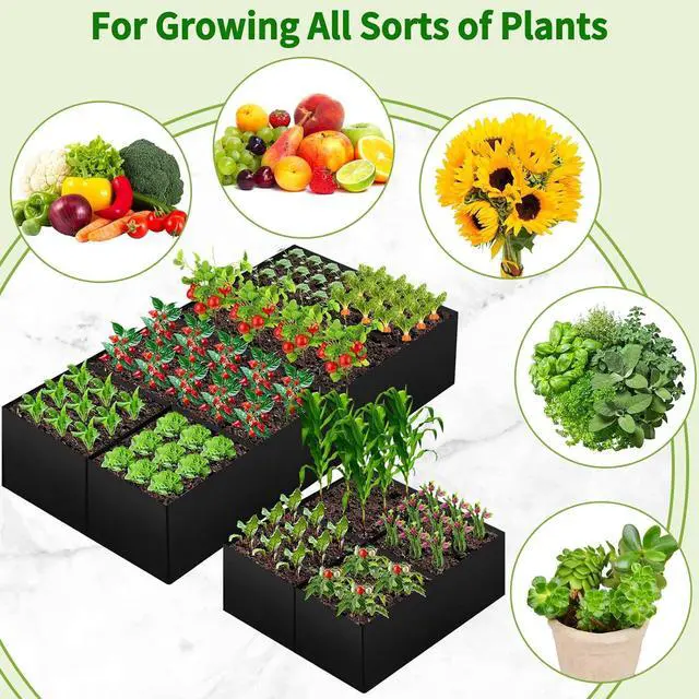 Alt view image 2 of 7 - Fabric Raised Garden Bed, Large Garden Grow Bags Rectangle Breathable Planting Containers with 4 Grids Reusable Heavy Pot Garden Tools for Vegetables Flowers Plants (6ft x3ft x1ft, 128 Gallon Vol.)