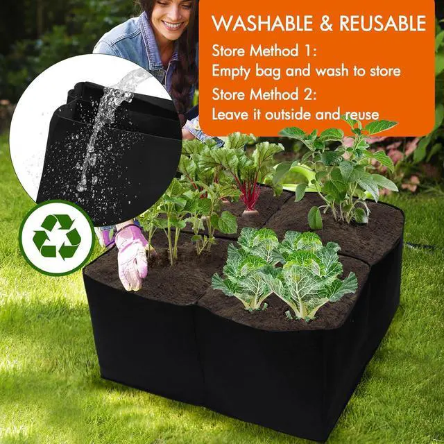 Alt view image 6 of 7 - Gardzen 2 Pack Fabric Raised Garden Beds, 2x2x1 FT  4 Grids Grow Bed for Square Foot Gardening, Planting Box for Vegetables, Herbs, Flowers