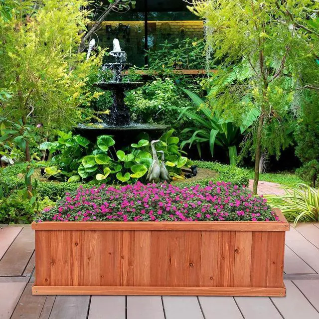Alt view image 2 of 7 - LDAILY Raised Garden Bed, Outdoor Rectangle Flower Beds with Detachable Bottom Panels & 2 Drainage Holes, Wood Planter Box for Flowers/Vegetables/Fruits in Backyard Patio (28" L x 9 W x 10 H)