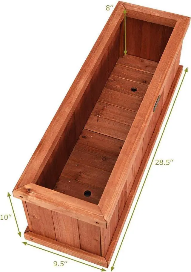 Alt view image 5 of 7 - LDAILY Raised Garden Bed, Outdoor Rectangle Flower Beds with Detachable Bottom Panels & 2 Drainage Holes, Wood Planter Box for Flowers/Vegetables/Fruits in Backyard Patio (28" L x 9 W x 10 H)