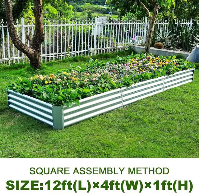 Alt view image 2 of 5 - Land Guard 12×4×1ft Galvanized Raised Garden Bed Kit for Vegetables, Galvanized Super Large Metal Planter Raised Garden Boxes Outdoor(359 Gallon Capacity)