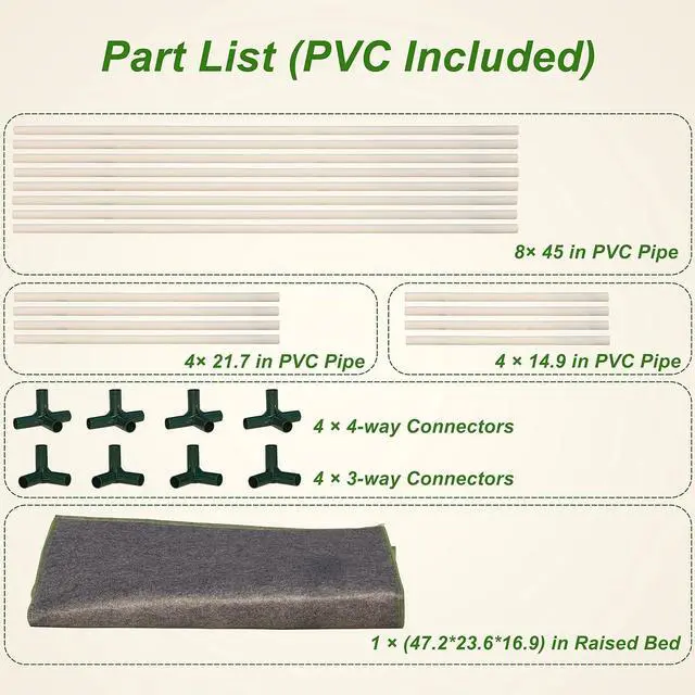 Alt view image 5 of 6 - Gardzen Raised Grow Bed with PVC Frame - 47.2"x23.5"x16.9" Breathable Planter Raised Bed, No-Till Design, Includes Pipes & Connectors, Air-Pruning for Healthier Plants