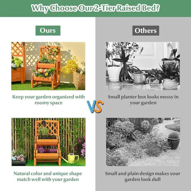 Alt view image 7 of 7 - S AFSTAR 2 Tier Raised Garden Bed with Trellis, Wooden Planter Box with Diamond Lattice Trellis, Elevated Planter Bed for Vine Climbing Plants Flowers, Rise Garden Bed for Yard Balcony Patio, Orange