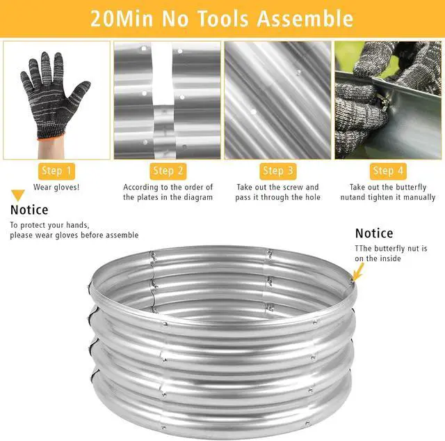 Alt view image 3 of 7 - Garden Galvanized Raised Garden Bed Kit - Metal Planter Boxes for Vegetables/Herbs/Flowers, Heavy-Duty Steel Outdoor Garden Box with Reinforced Edges(2X2X1FT)