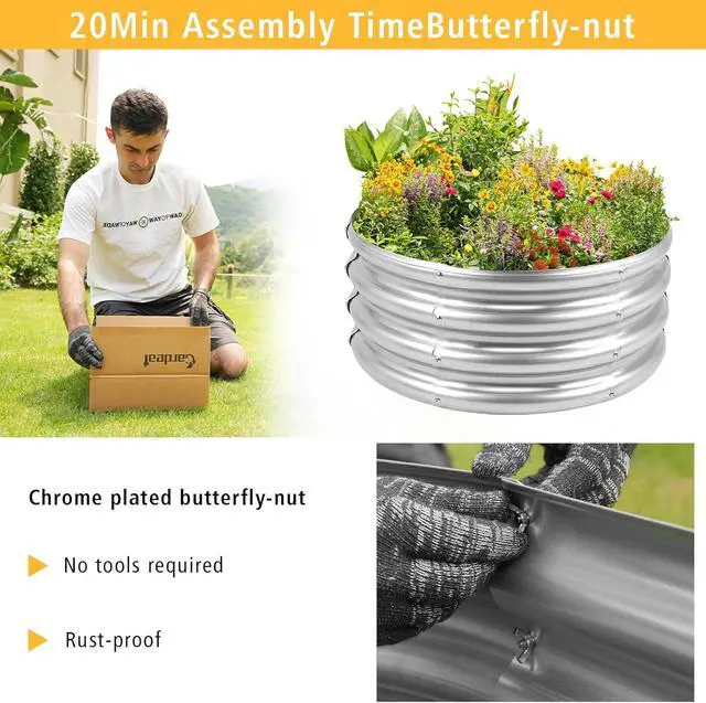 Alt view image 7 of 7 - Garden Galvanized Raised Garden Bed Kit - Metal Planter Boxes for Vegetables/Herbs/Flowers, Heavy-Duty Steel Outdoor Garden Box with Reinforced Edges(2X2X1FT)