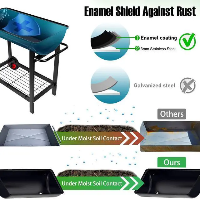 Alt view image 2 of 7 - Aveyas Metal Raised Planter Box on Wheels with Gardening Kit, Elevated, Mobile Garden Bed Cart with Legs -Compatible with Indoor & Outdoor Patio, Backyard Planting of Vegetables, Herbs, Flowers
