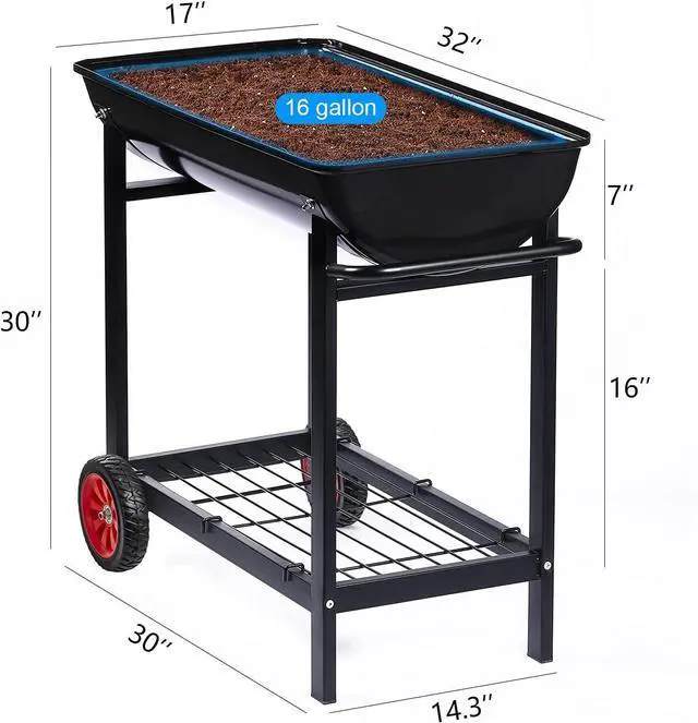 Alt view image 5 of 7 - Aveyas Metal Raised Planter Box on Wheels with Gardening Kit, Elevated, Mobile Garden Bed Cart with Legs -Compatible with Indoor & Outdoor Patio, Backyard Planting of Vegetables, Herbs, Flowers