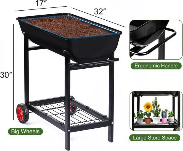 Alt view image 7 of 7 - Aveyas Metal Raised Planter Box on Wheels with Gardening Kit, Elevated, Mobile Garden Bed Cart with Legs -Compatible with Indoor & Outdoor Patio, Backyard Planting of Vegetables, Herbs, Flowers