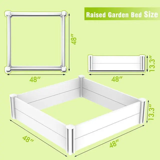Alt view image 5 of 7 - Raised Garden Bed Kit 4'x4' Outdoor Above Ground Planter Box for Growing Vegetables Flowers Herbs, DIY Gardening, Whelping Pen and More, Screwless White Vinyl Garden Bed with Grid