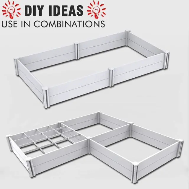 Alt view image 7 of 7 - Raised Garden Bed Kit 4'x4' Outdoor Above Ground Planter Box for Growing Vegetables Flowers Herbs, DIY Gardening, Whelping Pen and More, Screwless White Vinyl Garden Bed with Grid