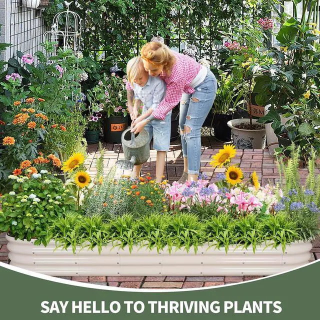 Alt view image 2 of 7 - 1MORE Galvanized Raised Garden Bed- Planter Garden Boxes Outdoor, Raised Beds for Gardening, 8x2x1ft Metal Garden Bed Kit for Vegetables Flower, Planter Raised Beds with Protective Tape & Tools.White