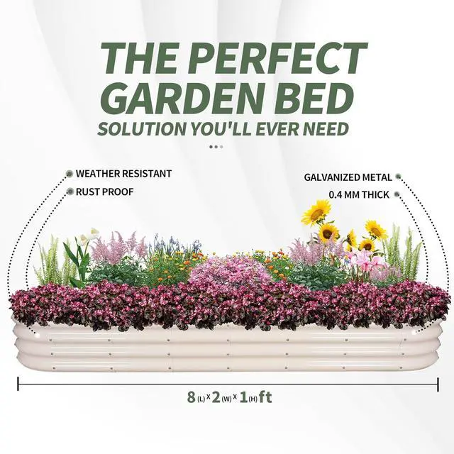 Alt view image 6 of 7 - 1MORE Galvanized Raised Garden Bed- Planter Garden Boxes Outdoor, Raised Beds for Gardening, 8x2x1ft Metal Garden Bed Kit for Vegetables Flower, Planter Raised Beds with Protective Tape & Tools.White