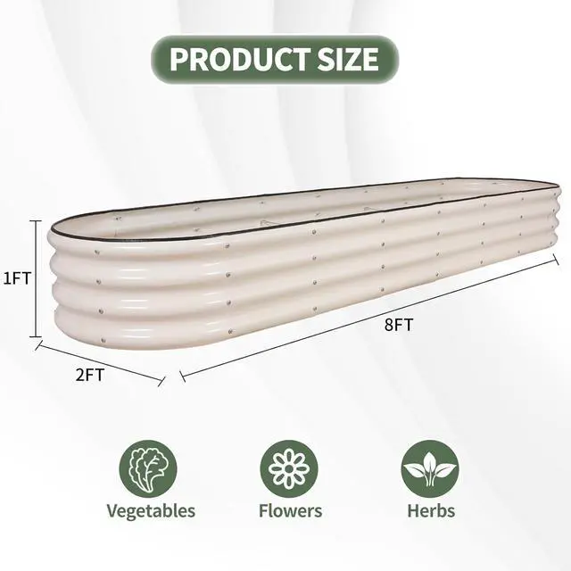 Alt view image 7 of 7 - 1MORE Galvanized Raised Garden Bed- Planter Garden Boxes Outdoor, Raised Beds for Gardening, 8x2x1ft Metal Garden Bed Kit for Vegetables Flower, Planter Raised Beds with Protective Tape & Tools.White