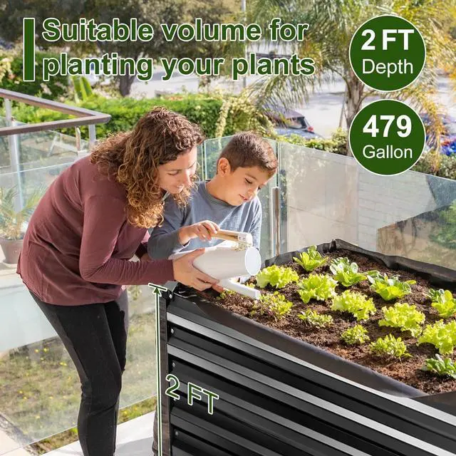 Alt view image 2 of 6 - EDOSTORY Metal Raised Bed Garden Bed Kit, 8x4x2ft Tall Galvanized Planter Raised Garden Boxes Outdoor, Large Metal Raised Garden Beds for Flowers, Vegetables, Herbs
