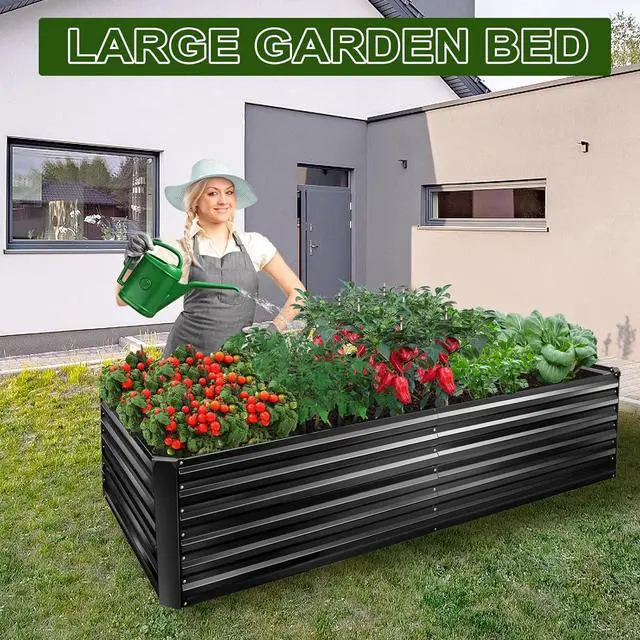 Alt view image 5 of 6 - EDOSTORY Metal Raised Bed Garden Bed Kit, 8x4x2ft Tall Galvanized Planter Raised Garden Boxes Outdoor, Large Metal Raised Garden Beds for Flowers, Vegetables, Herbs
