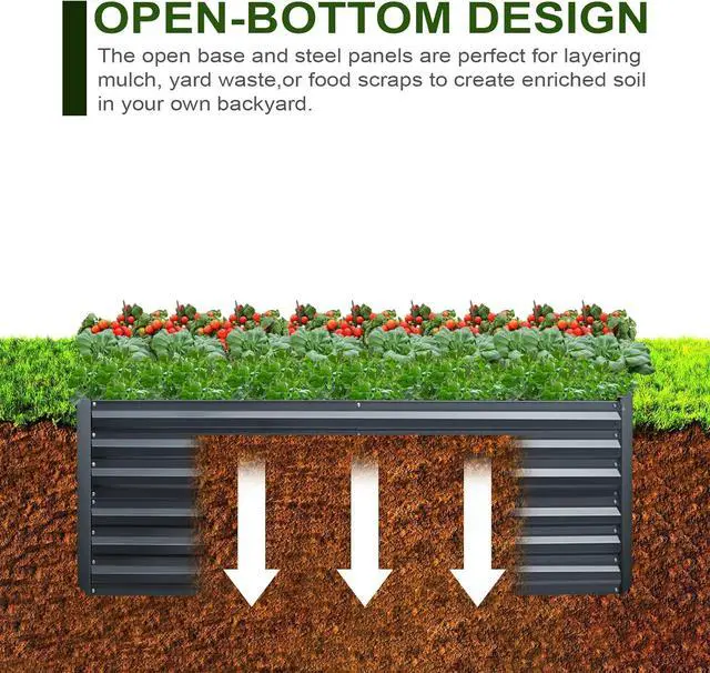 Alt view image 6 of 6 - EDOSTORY Metal Raised Bed Garden Bed Kit, 8x4x2ft Tall Galvanized Planter Raised Garden Boxes Outdoor, Large Metal Raised Garden Beds for Flowers, Vegetables, Herbs