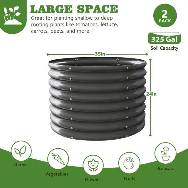 Alt view image 2 of 5 - A ANLEOLIFE 2-Pack 3ft x 24 Tall Galvanized Raised Garden Beds Outdoor, Round Metal Planter Box for Planting Vegetables Flowers Herb, Anti-Rust & Easy-Setup, Quartz Grey