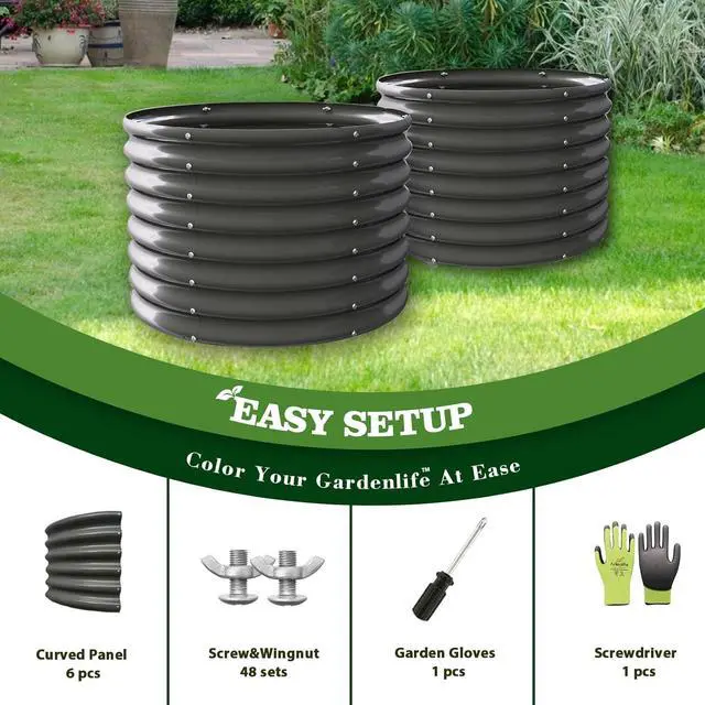 Alt view image 4 of 5 - A ANLEOLIFE 2-Pack 3ft x 24 Tall Galvanized Raised Garden Beds Outdoor, Round Metal Planter Box for Planting Vegetables Flowers Herb, Anti-Rust & Easy-Setup, Quartz Grey