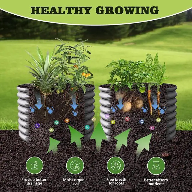 Alt view image 5 of 5 - A ANLEOLIFE 2-Pack 3ft x 24 Tall Galvanized Raised Garden Beds Outdoor, Round Metal Planter Box for Planting Vegetables Flowers Herb, Anti-Rust & Easy-Setup, Quartz Grey