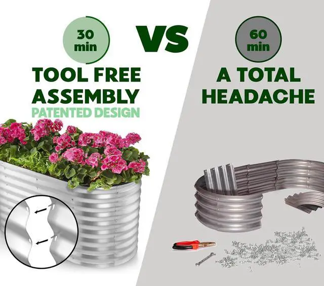 Alt view image 2 of 7 - Galvanized Raised Garden Beds Outdoor // 8×2×2 ft Planter Raised Beds for Gardening, Vegetables, Flowers // Large Metal Garden Box (Silver) // Patented Tool-Free Design