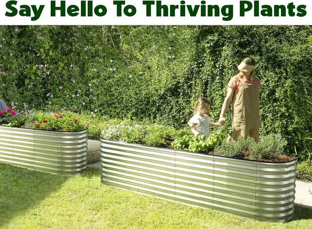 Alt view image 4 of 7 - Galvanized Raised Garden Beds Outdoor // 8×2×2 ft Planter Raised Beds for Gardening, Vegetables, Flowers // Large Metal Garden Box (Silver) // Patented Tool-Free Design