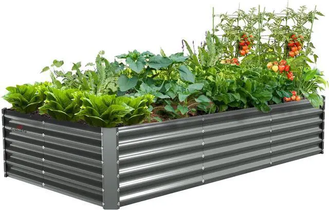 Main image of A ANLEOLIFE 8X4X1.5ft Galvanized Raised Garden Bed Kit, Rectangular Large Metal Deep Root Planters for Outdoor Plants Vegetables Flowers Herb, 359 Gallon Capacity- Quartz Grey