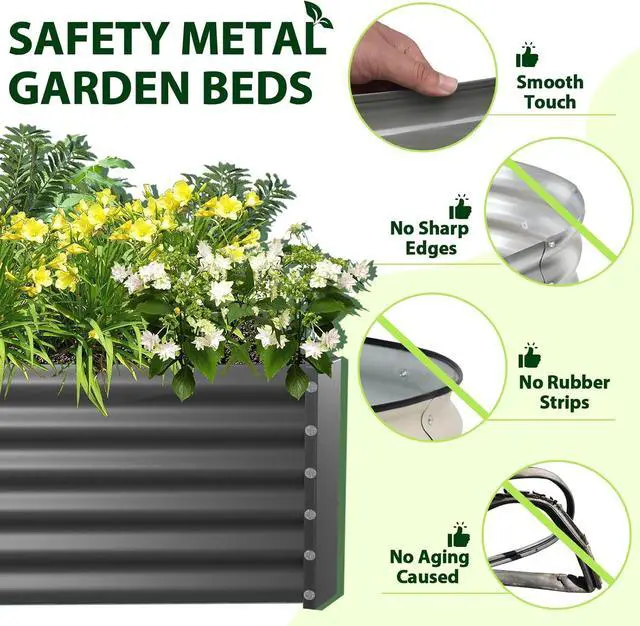 Alt view image 4 of 6 - A ANLEOLIFE 8X4X1.5ft Galvanized Raised Garden Bed Kit, Rectangular Large Metal Deep Root Planters for Outdoor Plants Vegetables Flowers Herb, 359 Gallon Capacity- Quartz Grey