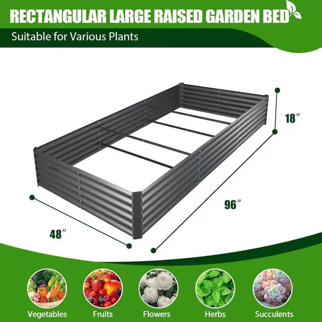 Alt view image 5 of 6 - A ANLEOLIFE 8X4X1.5ft Galvanized Raised Garden Bed Kit, Rectangular Large Metal Deep Root Planters for Outdoor Plants Vegetables Flowers Herb, 359 Gallon Capacity- Quartz Grey