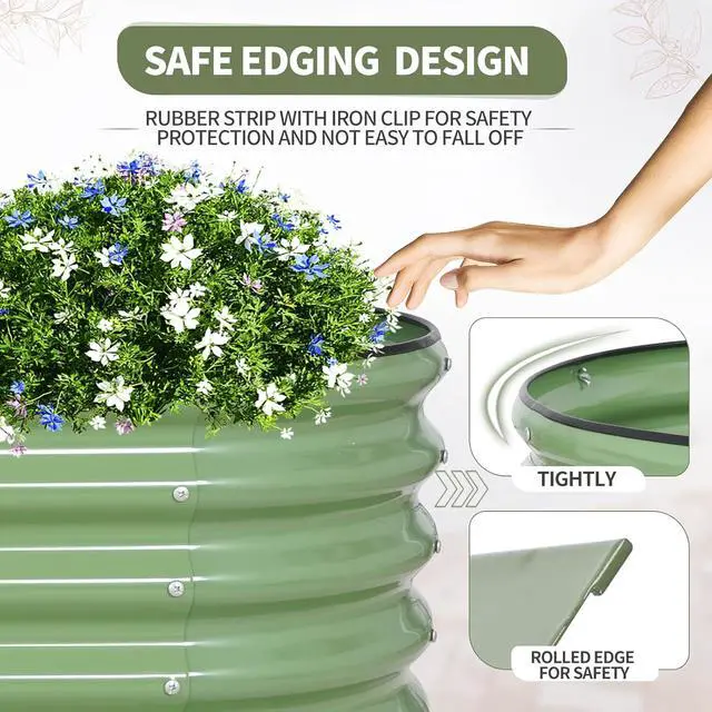Alt view image 2 of 7 - Galvanized Raised Garden Bed Outdoor- Raised Beds for Gardening| Metal Planter Box, Steel Raised Garden Bed Kit with Safety Edging and Gloves for Vegetables, Flower, Herbs (6x2x1.4FT, Green)