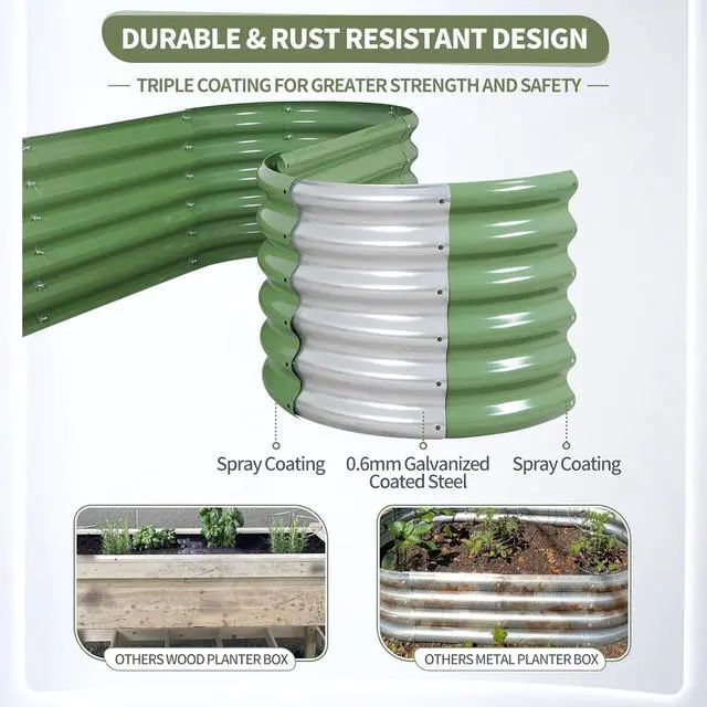 Alt view image 3 of 7 - Galvanized Raised Garden Bed Outdoor- Raised Beds for Gardening| Metal Planter Box, Steel Raised Garden Bed Kit with Safety Edging and Gloves for Vegetables, Flower, Herbs (6x2x1.4FT, Green)